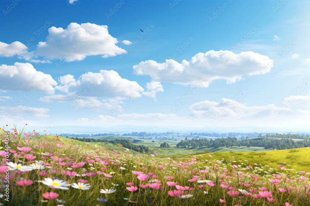panoramic spring landscape with flowering flowers
