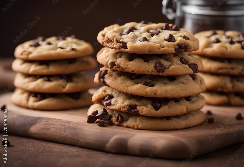 Stack of chocolate chip cookies on the table close up view Homemade pastries Stack of chocolate chip cookies on the table close up view Homemade pastries