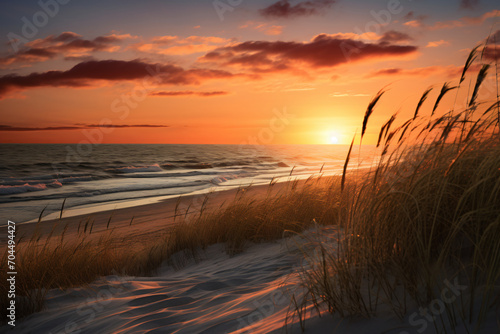 Sunset on natural dune beach photo