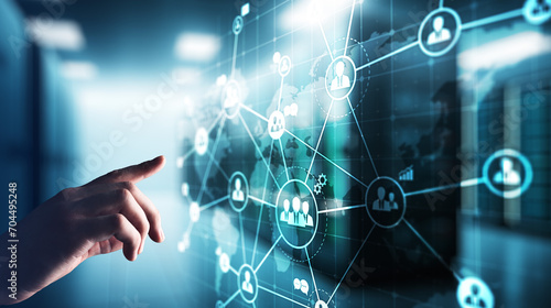 Mixed media, HR, Human resources and global recruitment, outsourcing concept on virtual screen.