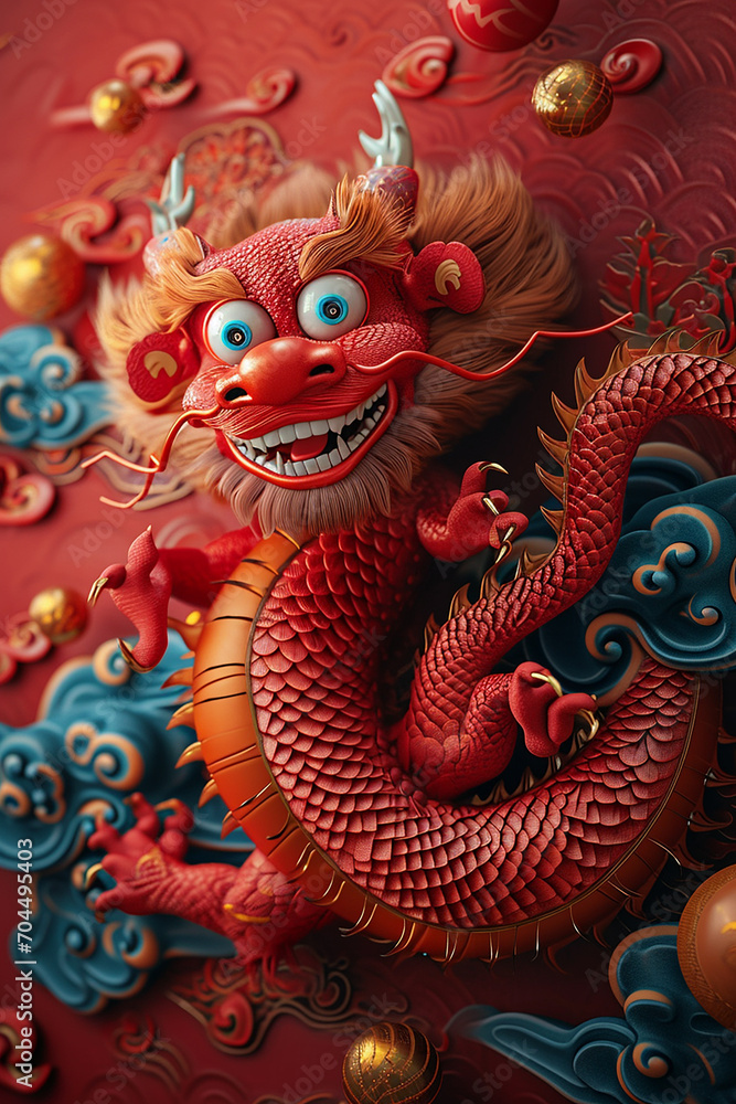 cute happy cartoon Chinese dragon