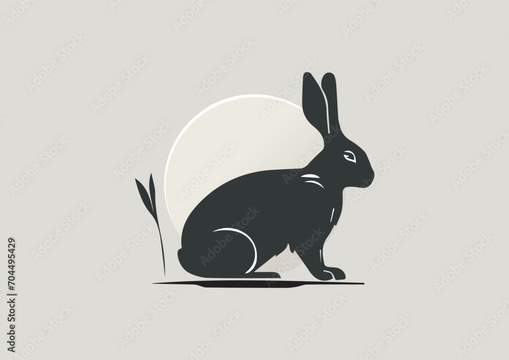Obraz premium A logo for whistling rabbit with hand drawn animal silhouette illustration
