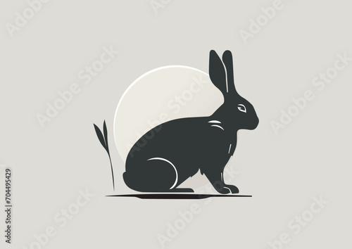 A logo for whistling rabbit with hand drawn animal silhouette illustration