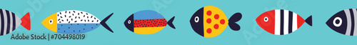 Vector seamless horizontal border with fish. Cute illustration. © vyazovskaya
