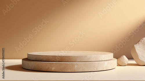 Natural stone and concrete podium in Natural beige background for Empty show for packaging product presentation 
