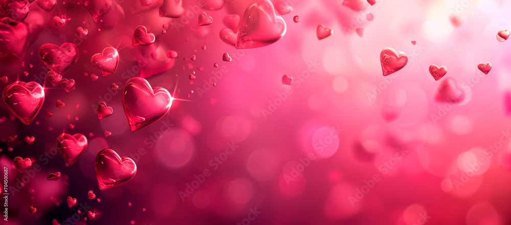 Love-filled Panorama: Abstract Background Banner for Valentine's Day with Red Hearts