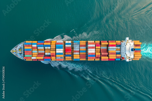 Aerial View of Container Ship in Open Sea – Logistics and Freight Transportation