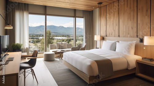 Modern design of a luxury hotel room interior. photo