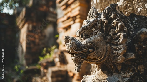 Majestic Dragon Statue on White Rock Wall, Surrounded by the Charm of an Ancient Temple