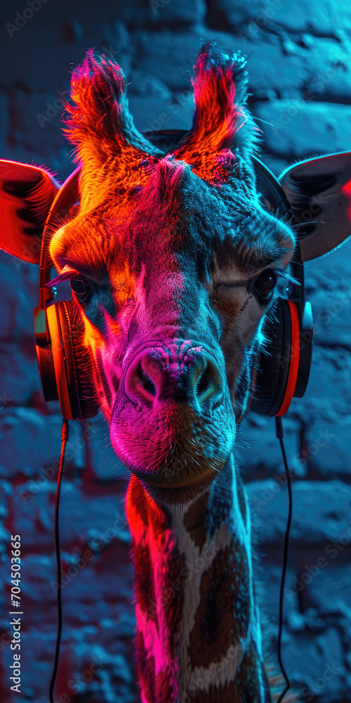 Giraffe mit Kopfhörer