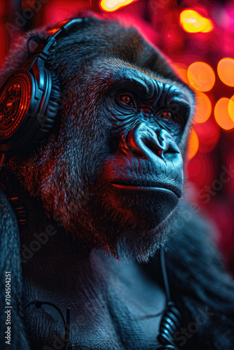 Gorilla mit Kopfhörer