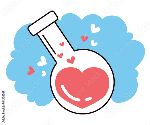 Love chemistry heart elixir laboratory potion valentine day concept. Vector graphic design illustration element