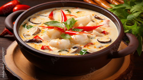 Thai food soup Tom Yam with Coconut milk Chili