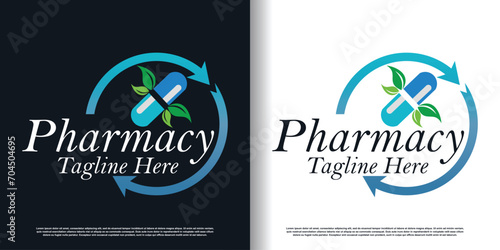Pharmacy logo design vector with creative concept premium vector