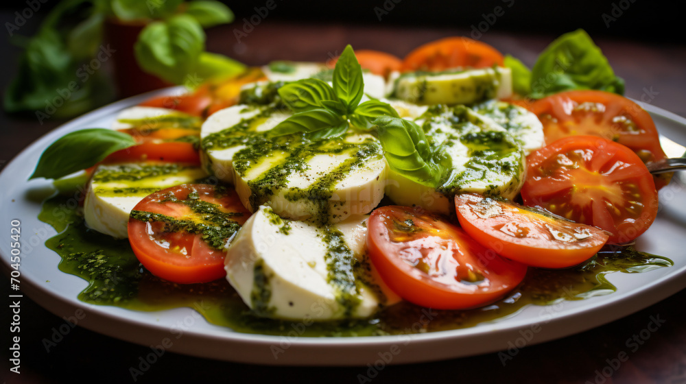 Tomato salad with basil mozzarella cheese and pest