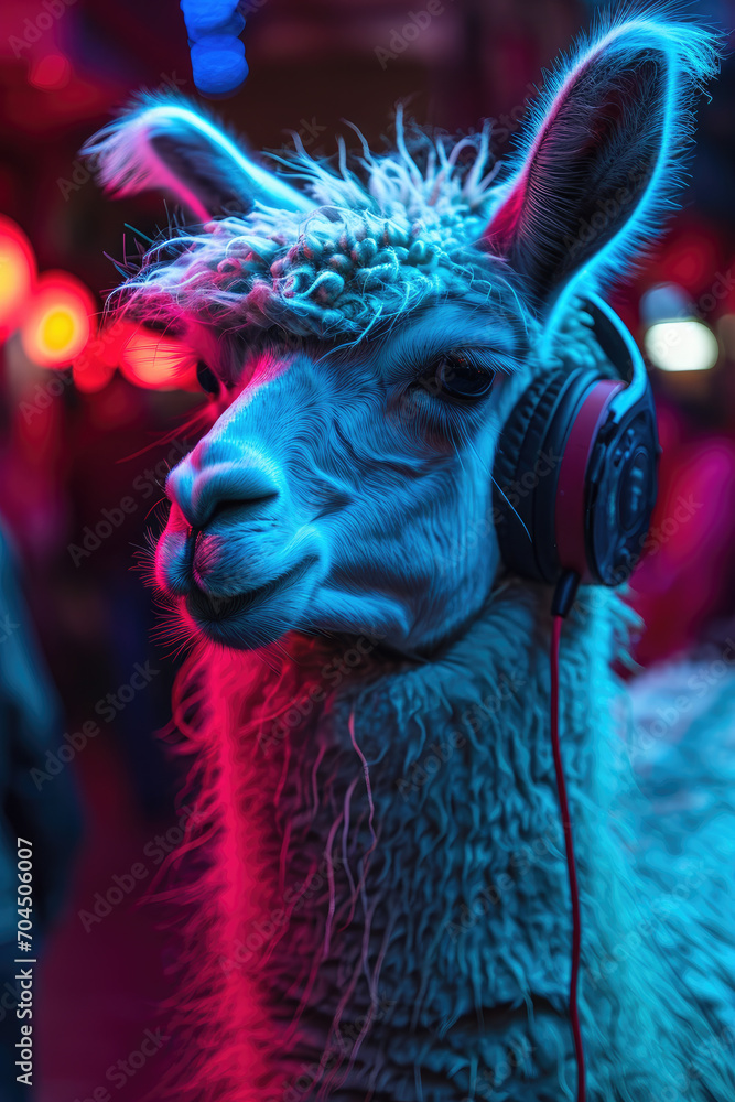 Lama mit Kopfhörer