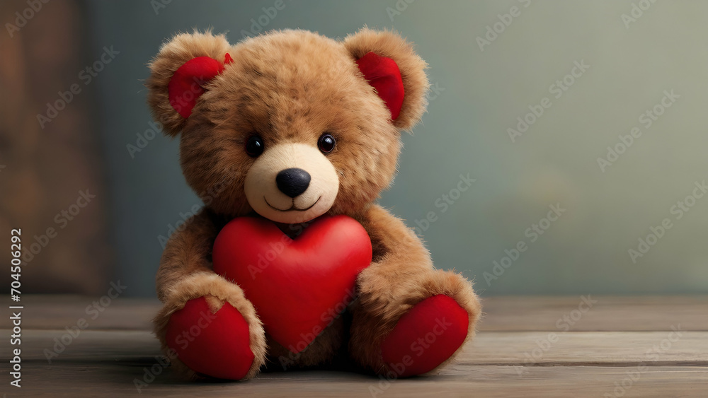 Teddy bear with red heart, valentines day gift illustration Teddy bear with red heart, valentines day gift illustration