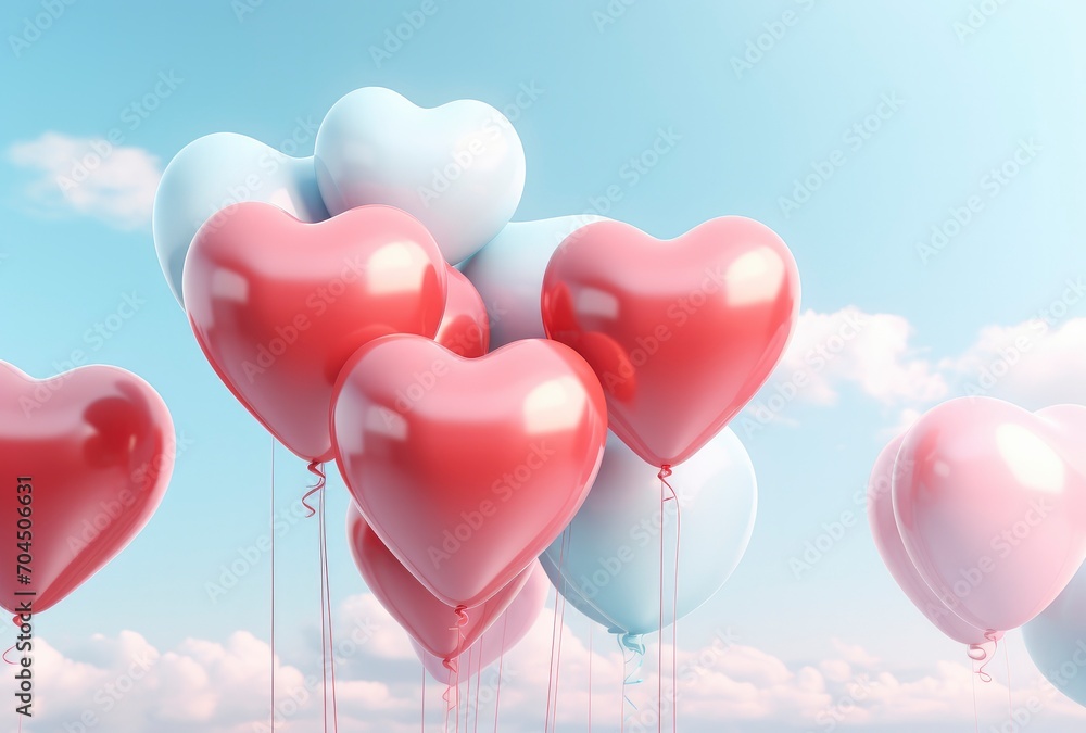 the red, pink and blue balloons form hearts