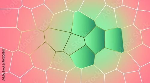 Abstract geometric background with irregular cell shapes in greens colors gradient. Fine grain texture effect. Copy space