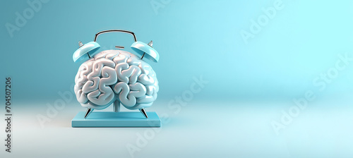 Blue alarm clock combine with brain , Sleeping day, Wellness, Parkinson, a Life clock