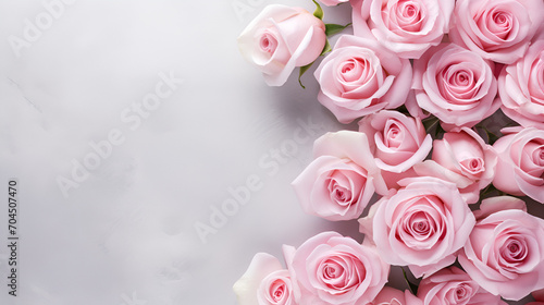 Pink roses on a blue background with a frame around the bottom  generative ai