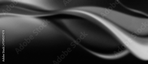 Elegant abstract background with waves blurred and noise texture effect on black and white color gradients. Copy space