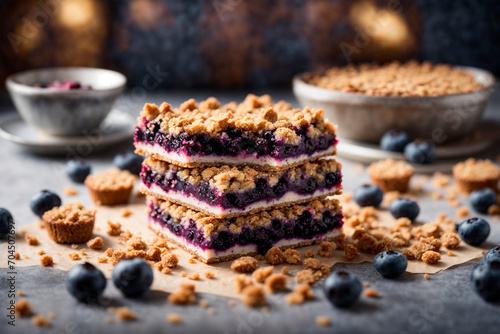 close-up of a beautiful shortbread cake decorated with blueberries, AI generated