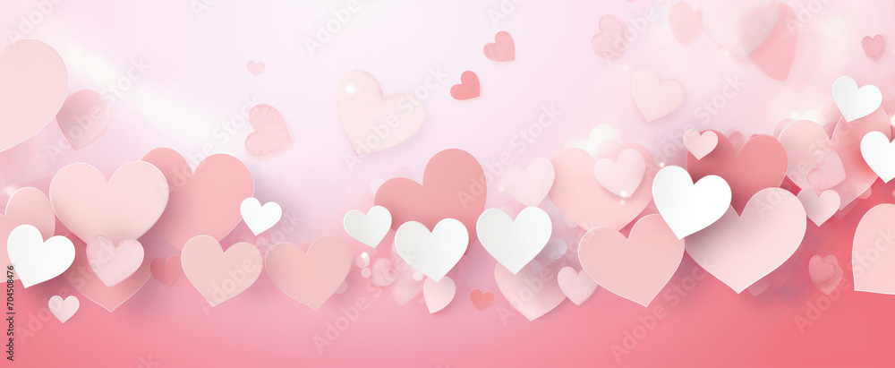 Valentine's Day card, background of white and pink hearts, banner