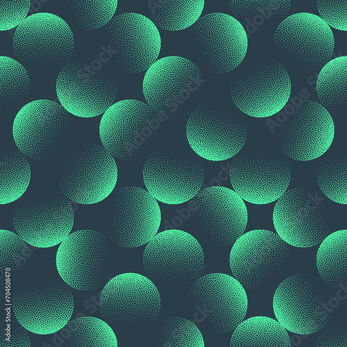 Circles Stylish Vector Seamless Pattern Trend Turquoise Abstract Background. Endless Graphic Loopable Abstraction Dot Work Mint Green Wallpaper. Half Tone Art Illustration for Textile Print and Fabric