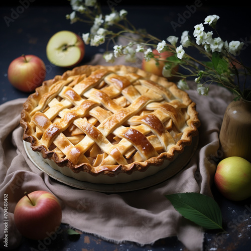 Tarte aux pommes, pâtisserie faite maison avec une recette de grand-mère photo