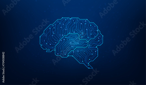 brain idea technology digital ai line and dot on blue background. creative brainstorm circuit design. vector illustration hi-tech concept.