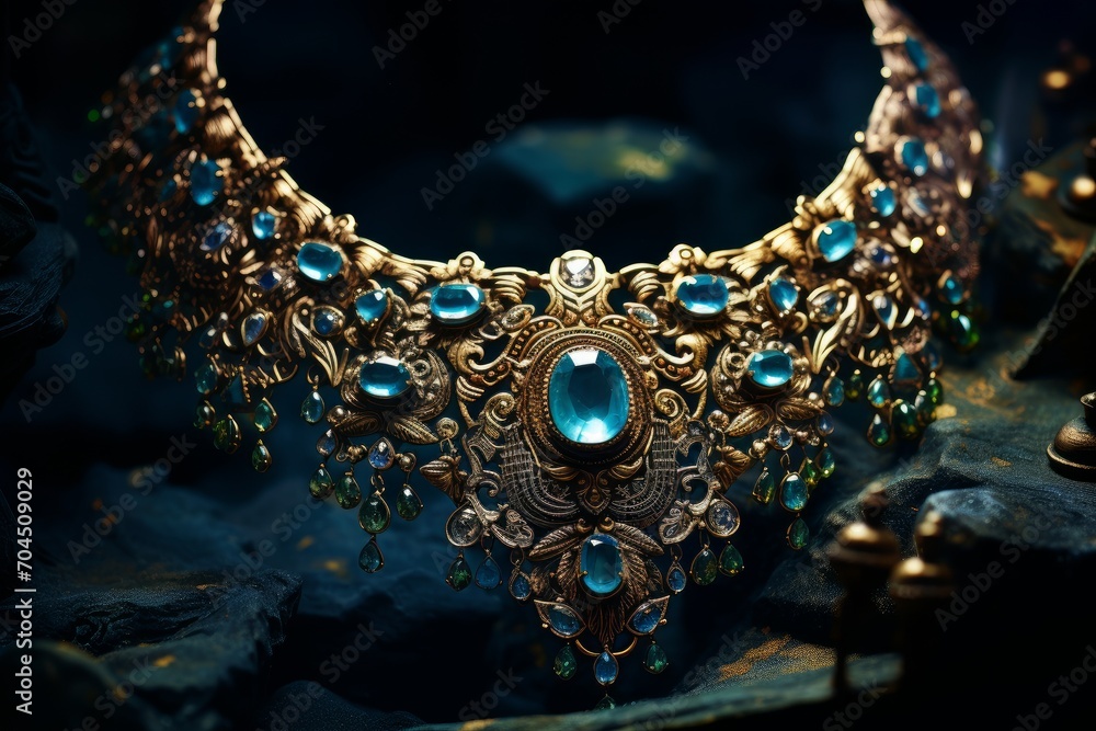 Photo of an intricate and ornate piece of antique jewelry. Generative AI - obrazy, fototapety, plakaty 