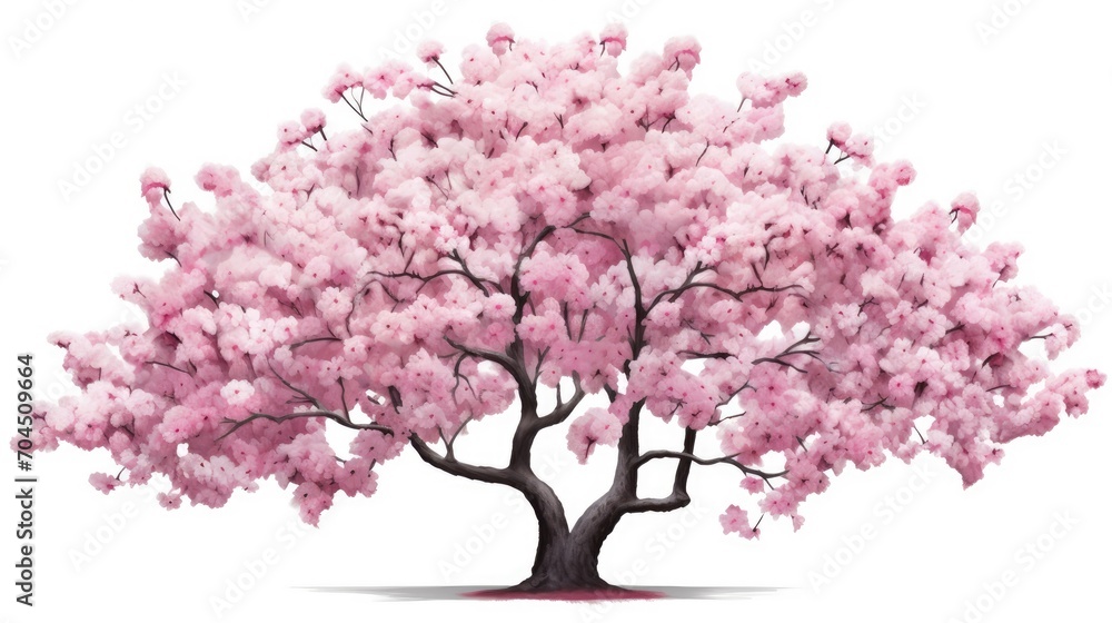 Fototapeta premium Astonishingly beautiful simple stylized iconographic cherry blossom tree, completely white background