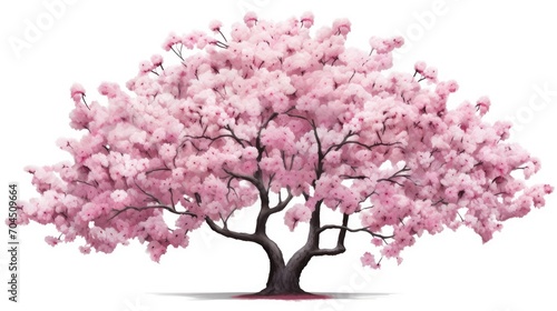 Astonishingly beautiful simple stylized iconographic cherry blossom tree, completely white background