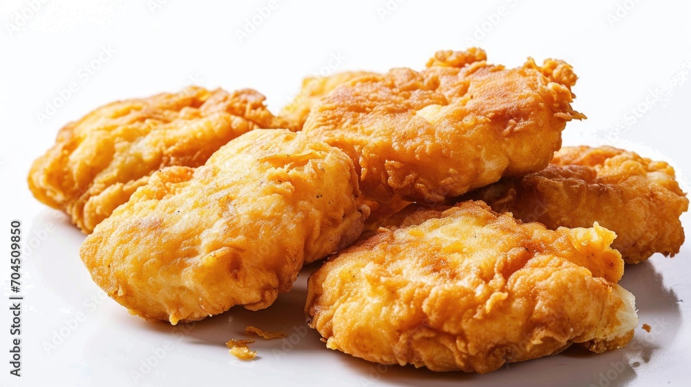 Fried fried nuggets. Close-up on a white background Fried fried nuggets. Close-up on a white background