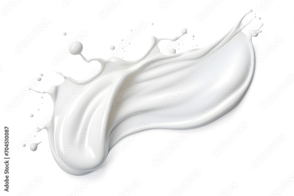 White milk or cream wave splash with splatters and drops isolated on white background White milk or cream wave splash with splatters and drops isolated on white background