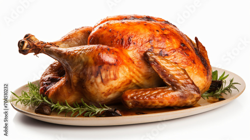 Whole roasted chicken isolated on white background photo
