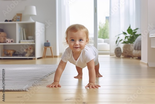 Beautiful Toddler Crawling at Home minimalistic superb clean