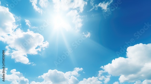 Blue sky  white clouds and bright sunshine in spring  hidden exposure method  new objectivity  