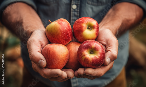 photo Farmer holding fresh apples in his hands, shot of hands alone