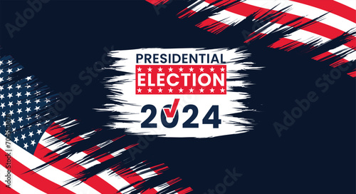Presidential election 2024 background design template with USA flag and typography. Vector background for US presidential election Event poster design, Banner, card. Political election 2024 campaign b