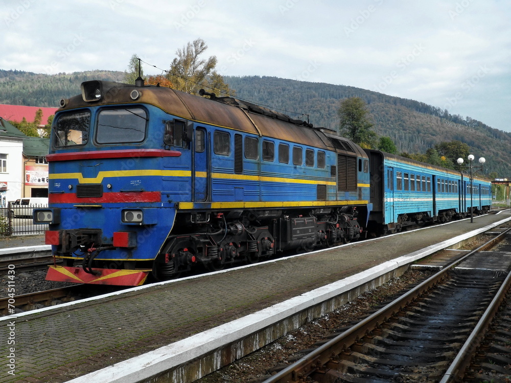 A suburban train arrived at the station