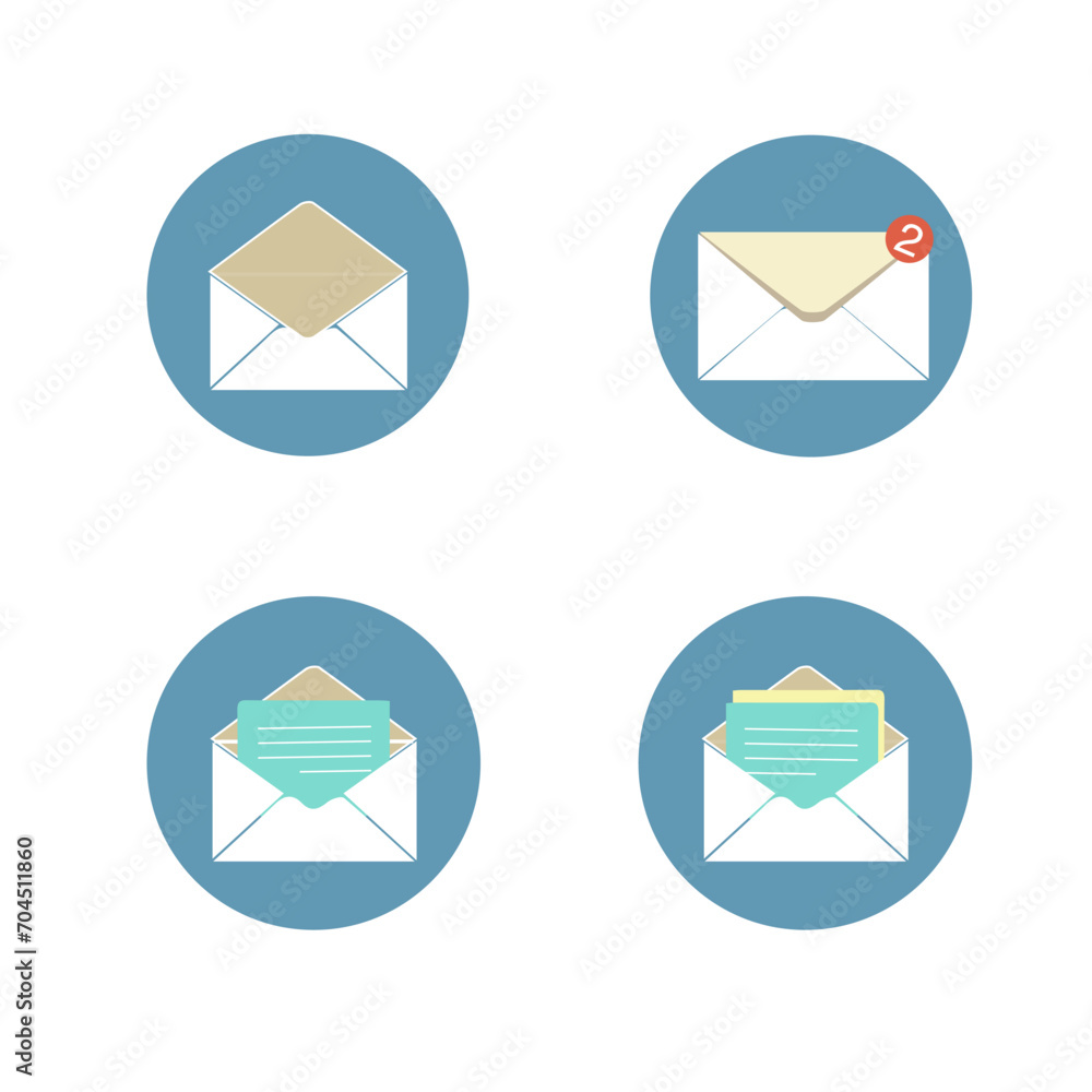 Letter envelope with paper document vector illustration. Closed, open with a message e-mail envelopes. Set mailbox vector icons in flat style. Email Envelope Icon Letter envelope with paper document vector illustration. Closed, open with a message e-mail envelopes. Set mailbox vector icons in flat style. Email Envelope Icon