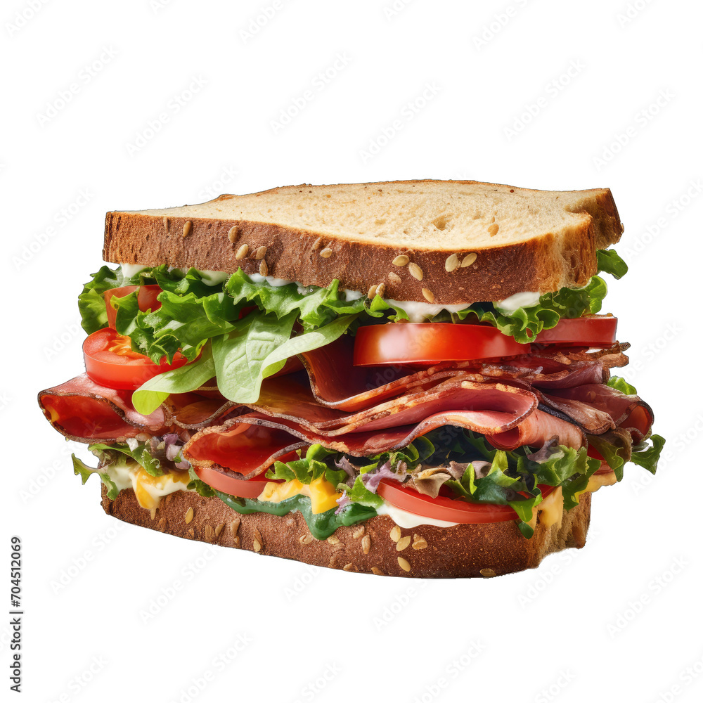Loaded Sandwich - Hearty and Filling. Isolated on a Transparent Background. Cutout PNG. Loaded Sandwich - Hearty and Filling. Isolated on a Transparent Background. Cutout PNG.