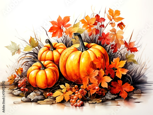 Awesome Autumn fall leaf, pumpkin, pear, and apple isolated clip-art