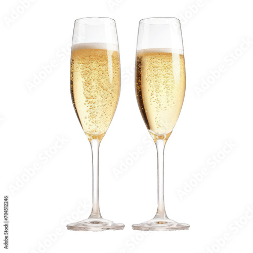Crystal Champagne Glasses Clinking Joyfully. Isolated on a Transparent Background. Cutout PNG.