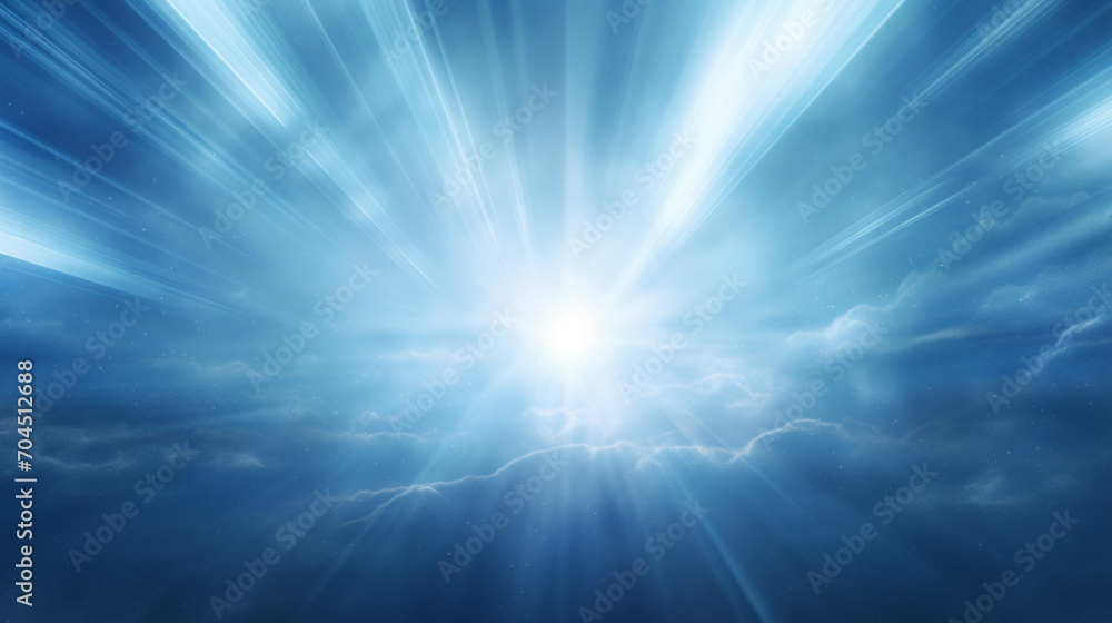 Shiny blue sunrays with cool winter sun background.