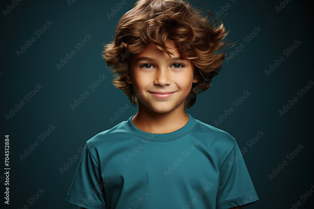 smiling healthy and positive teenager on a blue-green background smiling healthy and positive teenager on a blue-green background