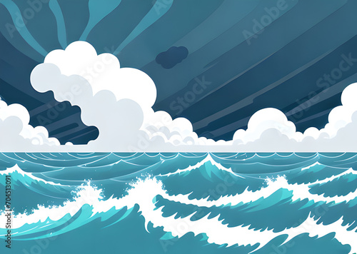 Ocean illustration big ocean wave with sunrise banner poster Generative AI