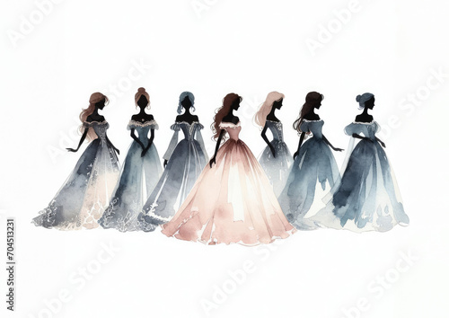 Silhouette of bride and bridesmaids.